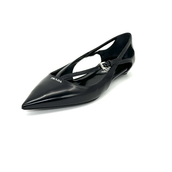 PRADA Pointed Toe Cutout Cut Out Strappy Leather Ballerina Ballet Flats - Picture 5 of 15